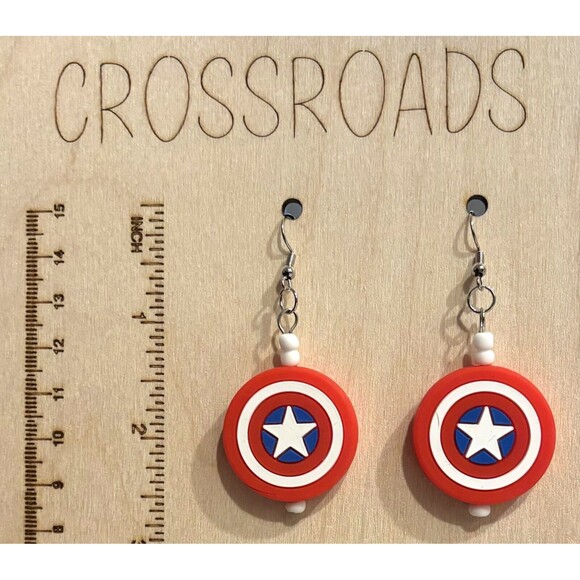Handmade Jewelry - Focal Bead Earrings - 2.7" x 1.1" - Shield - BE031
